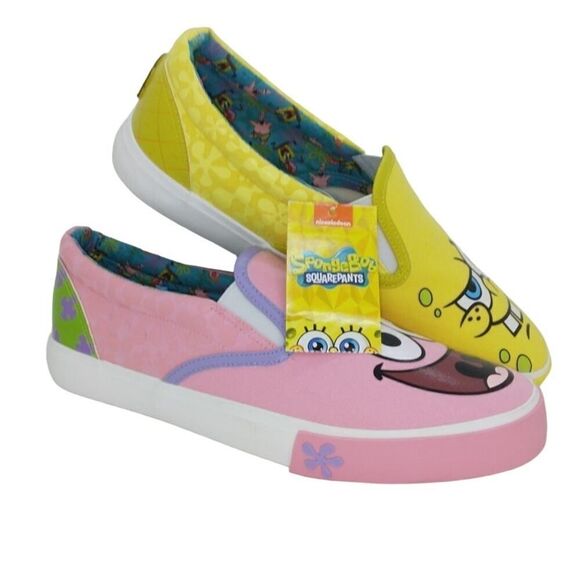 Spongebob & Patrick Womens NEW w/Tags Slip-on Pink & Yellow Sneakers - sz. 8 - Picture 1 of 8